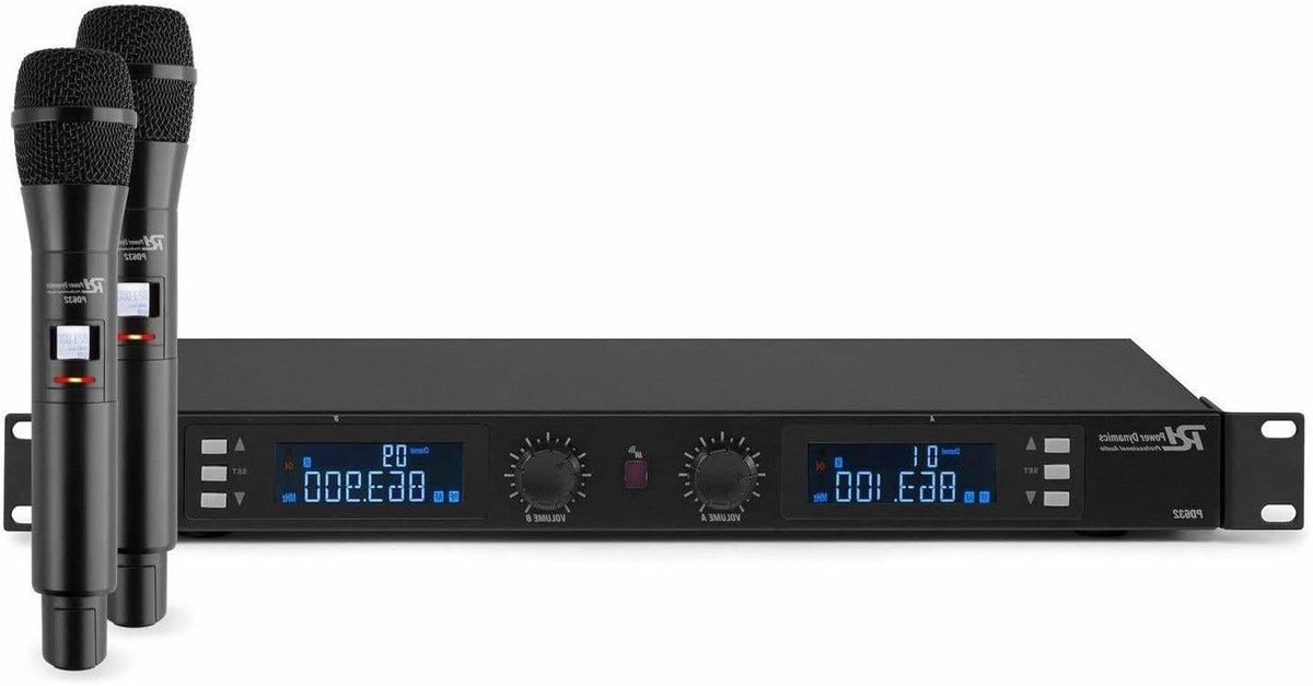 Draadloos Microfoon Systeem - UHF Microfoons Set - Zingen en Spreken - 20 UHF Kanalen - 19" Rack Systeem - Zwart