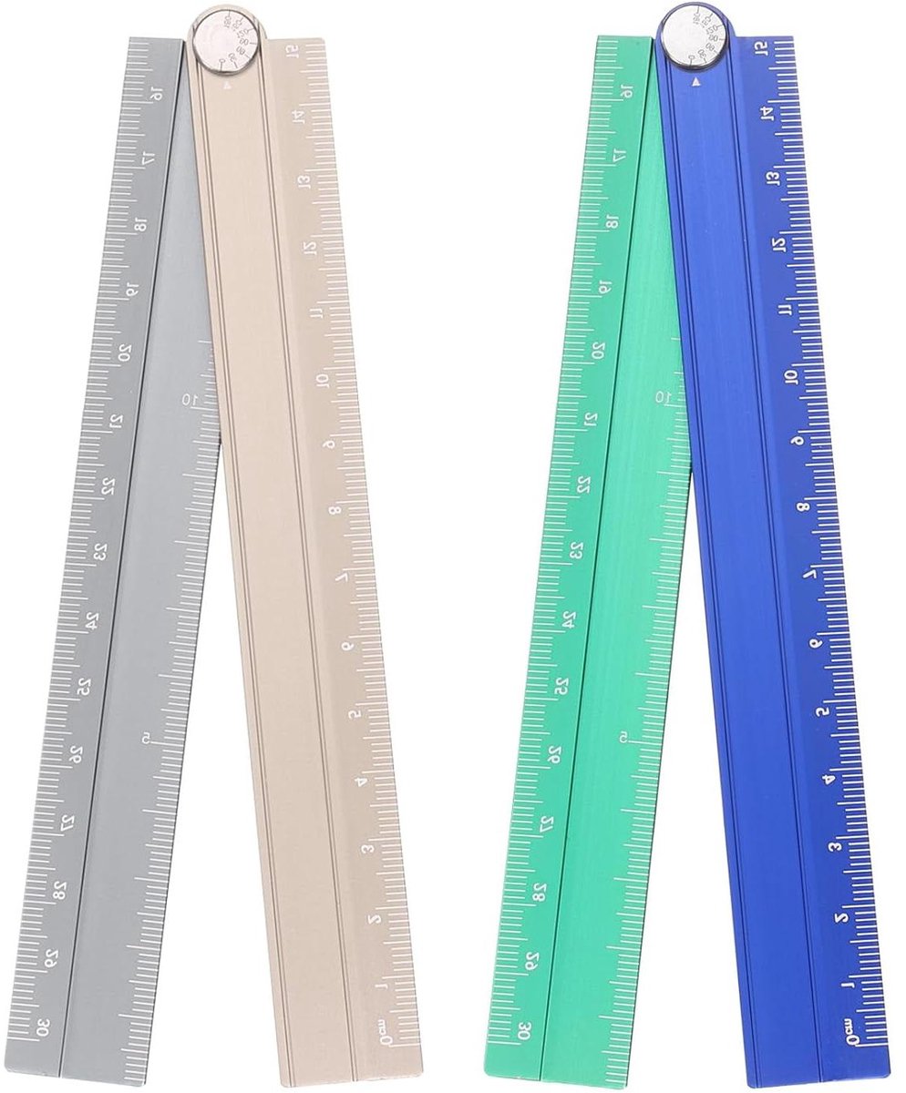 Vouwliniaal - Opvouwbare Liniaal - Nauwkeurig Meten - Geometrisch Meetgereedschap - 2 stuks 30 cm - Goud Zilver Blauw Groen