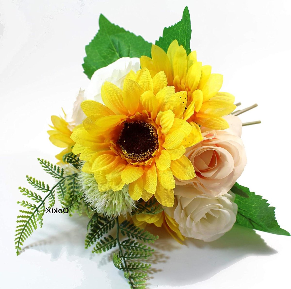 Zonnebloem Rozen Boeket - Bruidsboeket Kunstbloemen - Bruiloft Decoratie - 100% Handgemaakt - 12x12x12 inch - Roze Blush