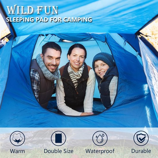 Dubbel Slaapkussen - Campingmatras Luchtbed - Kamperen en Wandelen - Zelfopblazend met Traagschuim - Volledig formaat 2 persoons - Blauw van Merkloos — afbeelding 5