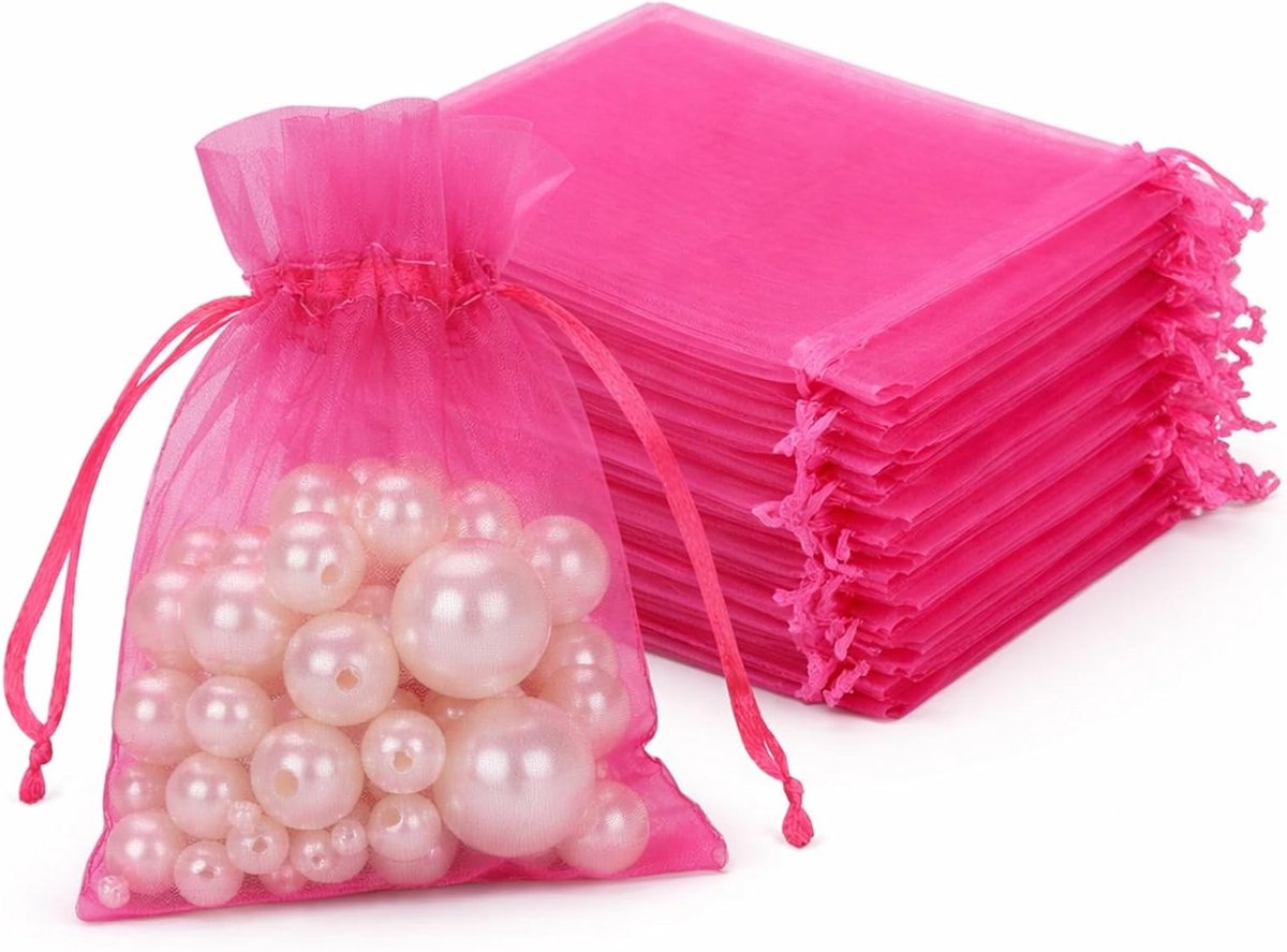 Set van 50 Organza Tassen voor Cadeaus - 7 x 9 cm Sieraden Tassen in Lavendel, Roze en Rood voor Trouwen en Feestjes