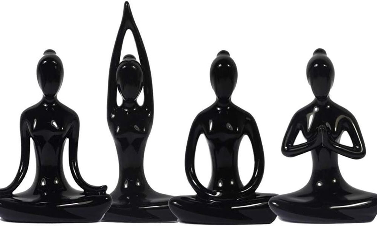 Yoga Beeldjes Set - Meditatie Beeldjes - Woonkamer Decoratie - Verschillende Yoga Poses - 83 cm Hoog - Zwart