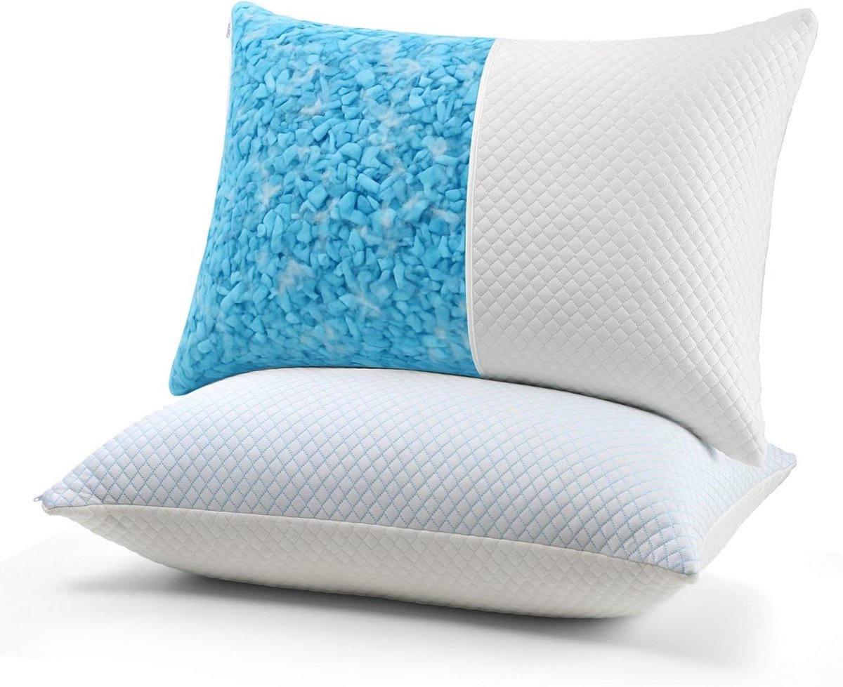 Verkoelend Hoofdkussen - Traagschuim Kussen - Comfortabel Slapen - Dubbelzijdig Seizoensontwerp - 40 x 60 cm - Blauw Wit