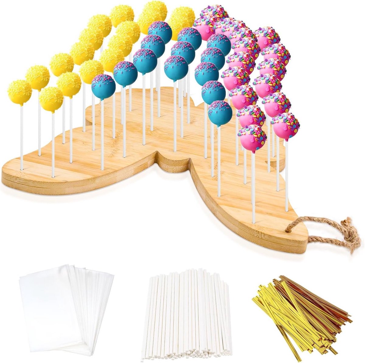 Cake Pop Stand met 47 Holes voor Desserts, Inclusief 90 Sticks en Wraps, Perfect voor Feestjes en Lollipops