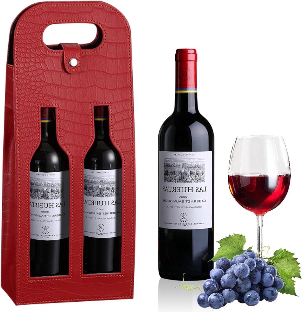 Herbruikbare leren wijnzak voor één fles, krokodillenprint, ideaal voor picknick, reizen, feesten, verjaardagen en bruiloften