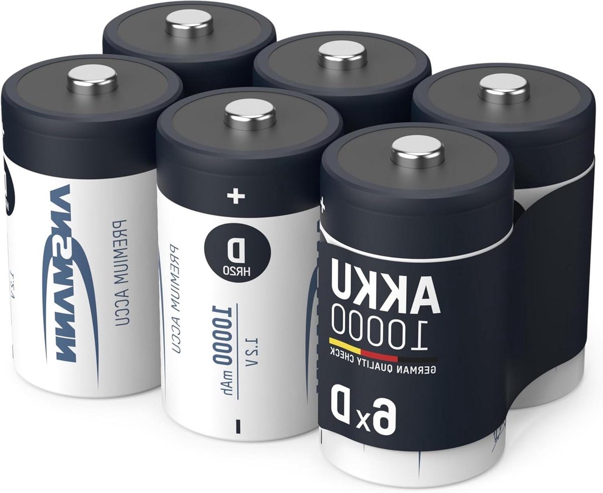Oplaadbare D Batterijen - Mono Accu's - Apparaten met Hoog Verbruik - Geringe Zelfontlading - 10.000 mAh - Blauw