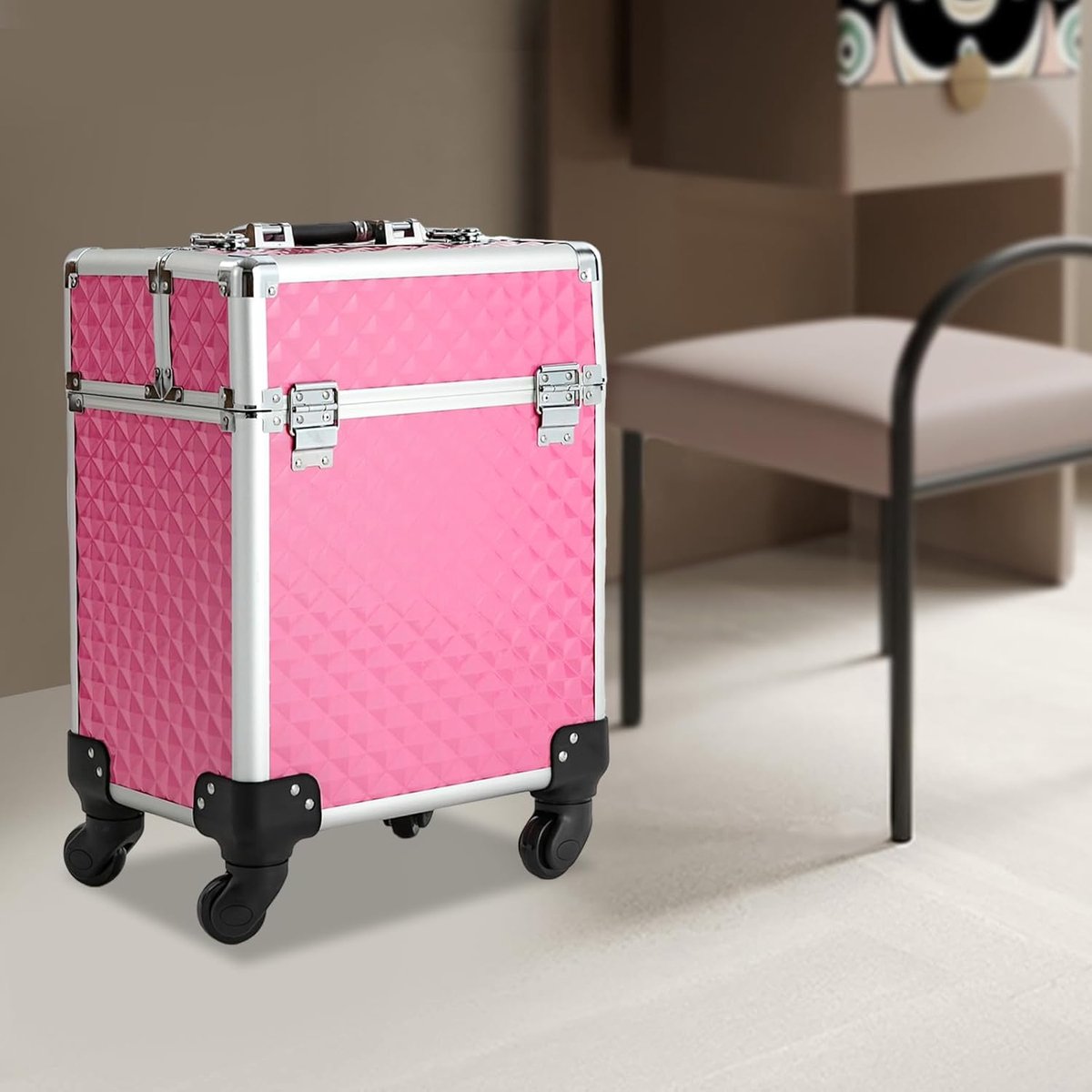 Cosmetica Trolley - Make-up Koffer - Schoonheidsartikelen Opbergen - Grote Capaciteit - 34 x 24 x 41 cm - Perzik