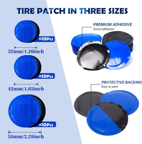 Bandenreparatie Patch Kit - Bandenset Bandenroller - Banden Noodreparatie - 3 Maten Vacuüm Patches - 34 Stuks - Zwart van Merkloos — afbeelding 5