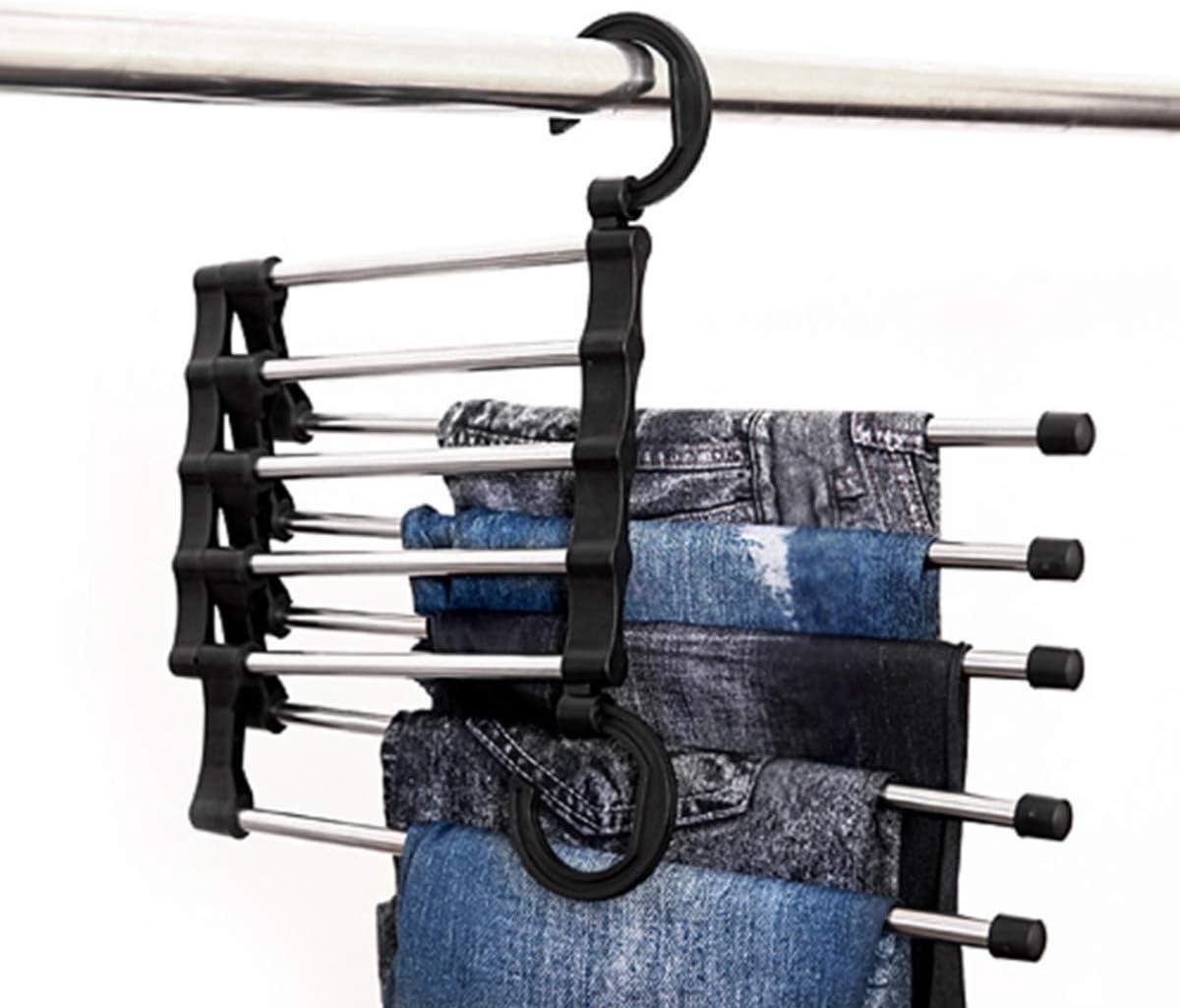 Broek Hanger - Jeans Organizer - Ruimte Besparen - 5-Laags Intrekbaar - 36x15.5cm - Zwart