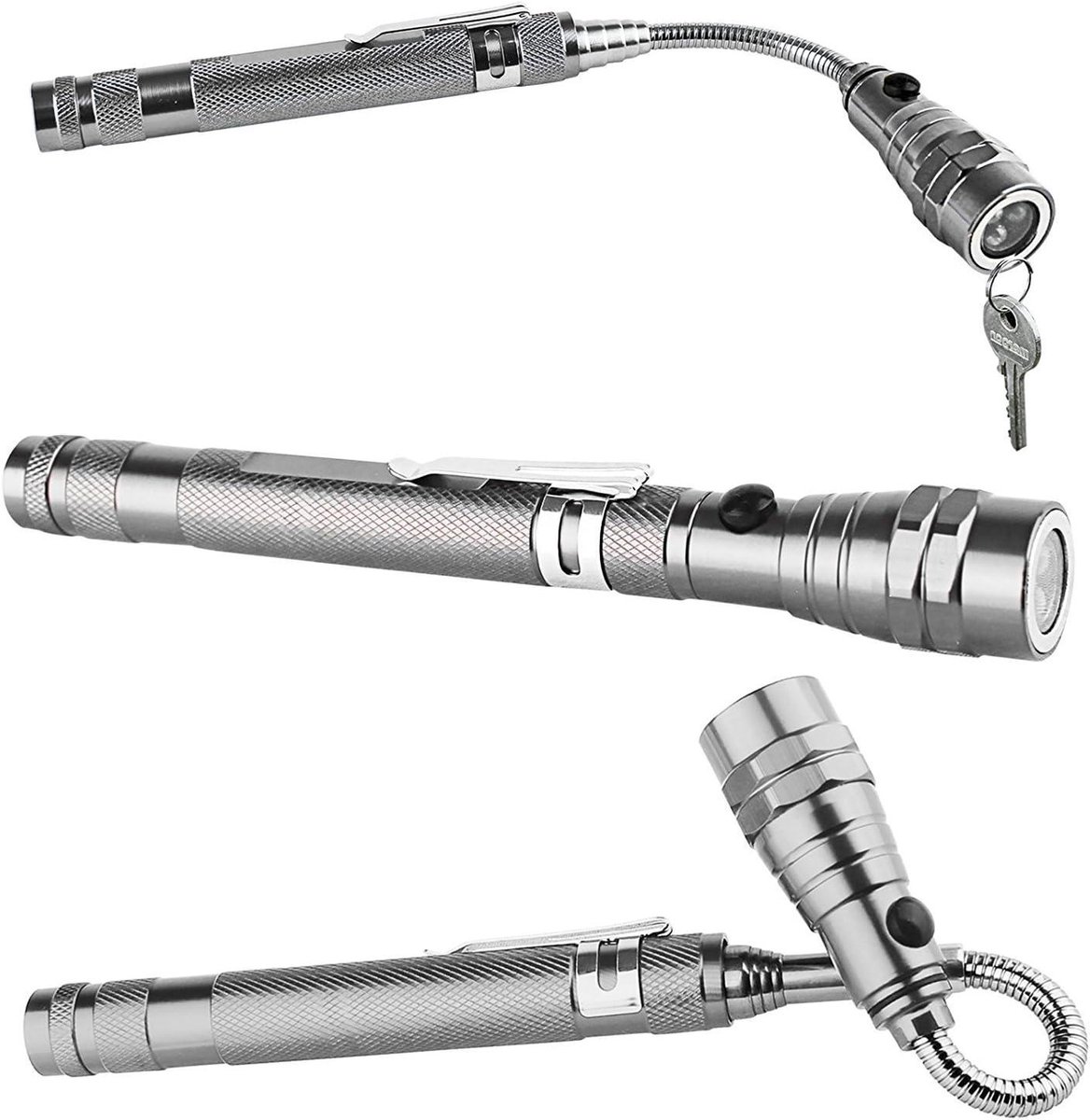 Telescopische Zaklamp - Uitschuifbare Lantaarn - Kamperen en Hiking - Met Magneet - 545 cm - Zilver
