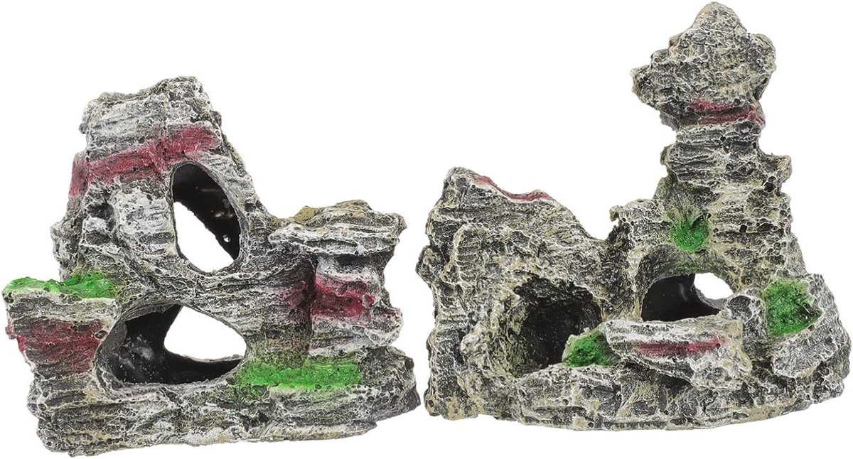 Set van 2 Decoratieve Grotten voor Aquaria - Unieke Aquarium Accessoires voor Natuurlijke Biotopen en Visverblijven