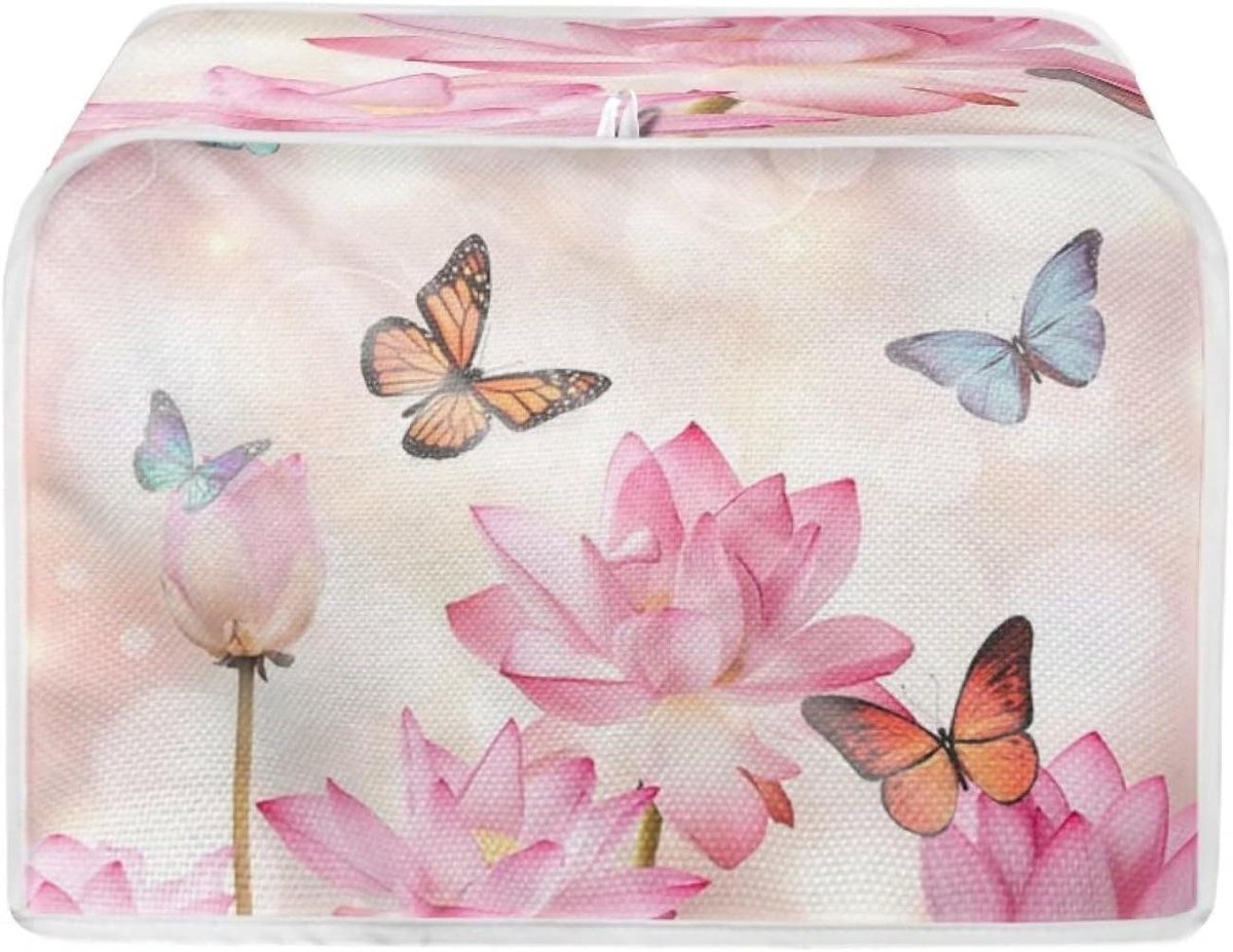 Broodroosterhoes Beschermhoes - Keuken Accessoire - Keuken Netjes Houden - Vingerafdruk Bescherming - Geschikt voor 4 Sleuven - Roze Vlinder Lotus
