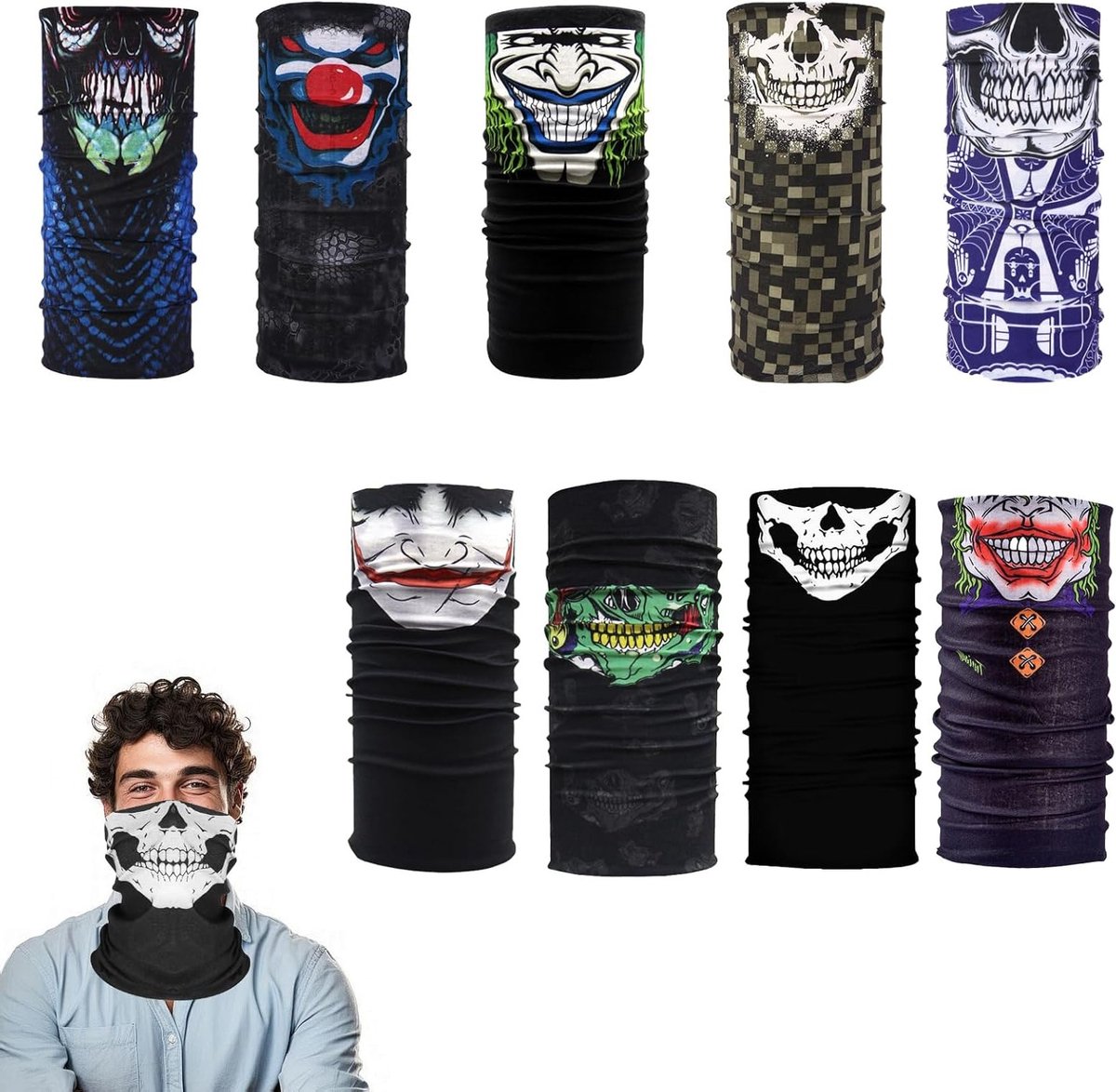 Multifunctionele Neckerchief en Gezichtsmasker voor Halloween - 9 Ontwerpen, Ademend, Zweetabsorberend, Elastisch, Voor Mannen en Vrouwen, Diverse Kleuren
