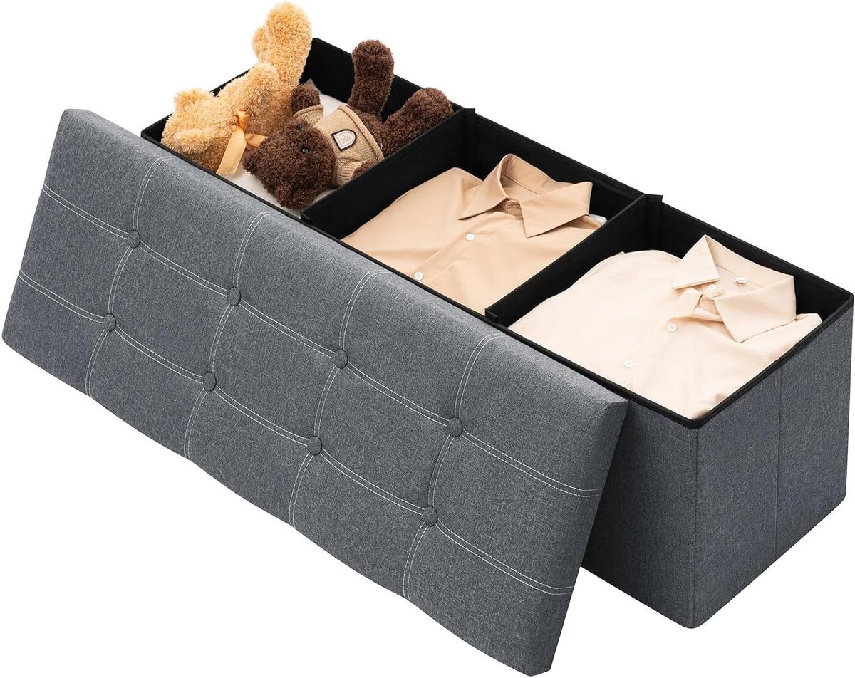 Opvouwbare Ottomaanse Bank - Opbergkruk Voetsteun - Woonkamer Organiseren - Versterkte MDF Panel - 109x38x38 cm - Donkergrijs