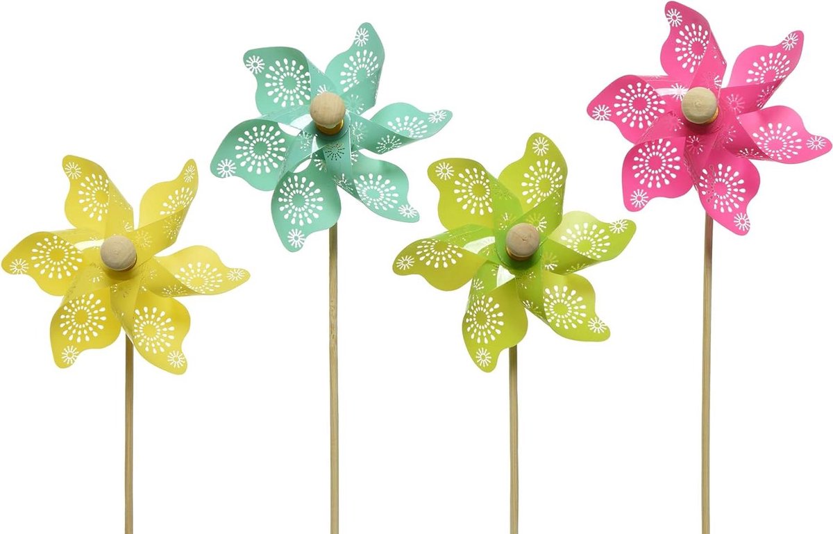Tuinslangset Kunststof - Tuinspinnen Set - Tuindecoratie - Bloemen Thema - 28 cm - 4 Kleuren