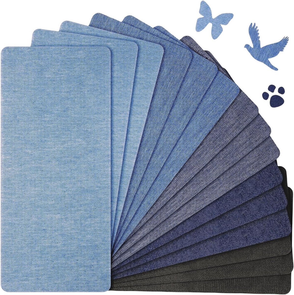 Set van 15 Strijkbare Ovale Patches - Textiel Reparatie Kit voor Kleding, Kostuums en Jassen - Ideaal voor Ellebogen en Knieën - 4.8 x 11 cm (Zwart, Donkerblauw, Blauw, Turquoise, Lichtblauw)