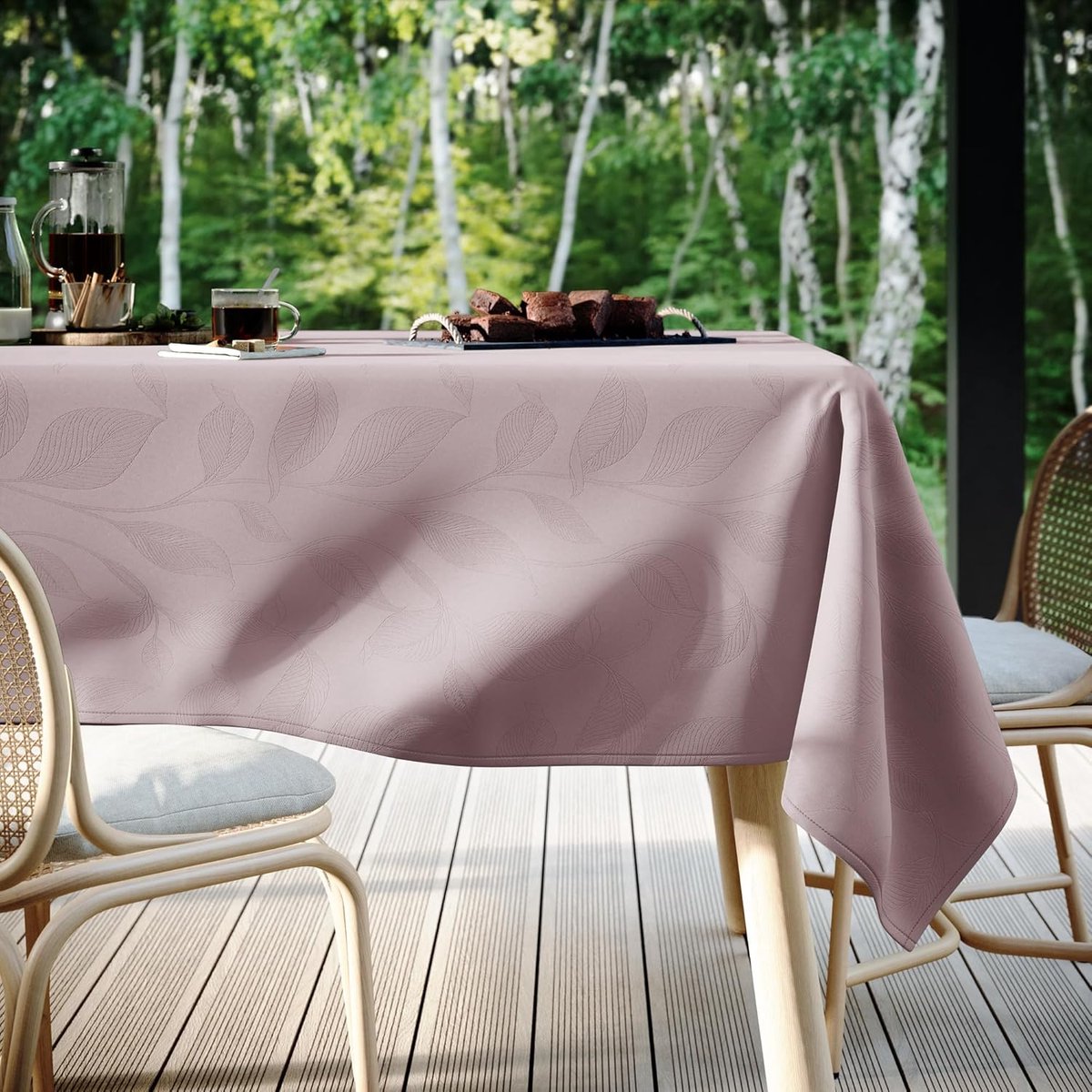Tafelkleed Rond - Jacquard Kleed - Buiten Eten - Waterproof Coating - 140x140 cm - Poederroze