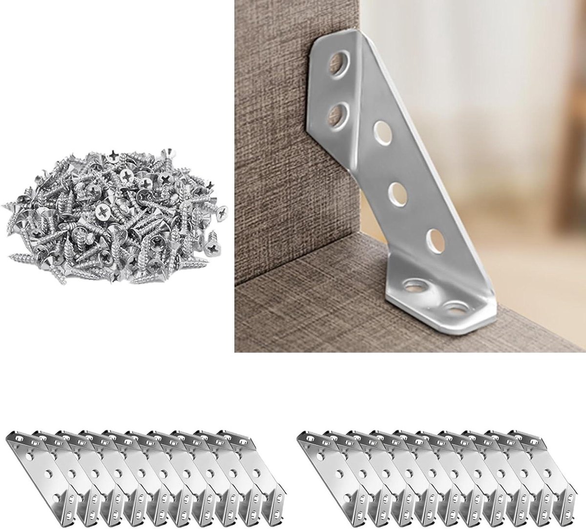 Meubelhoekconnectoren - Plankbeugels L-vorm - Meubels Versterken - Roestvrij staal - 20 stuks - Zilver