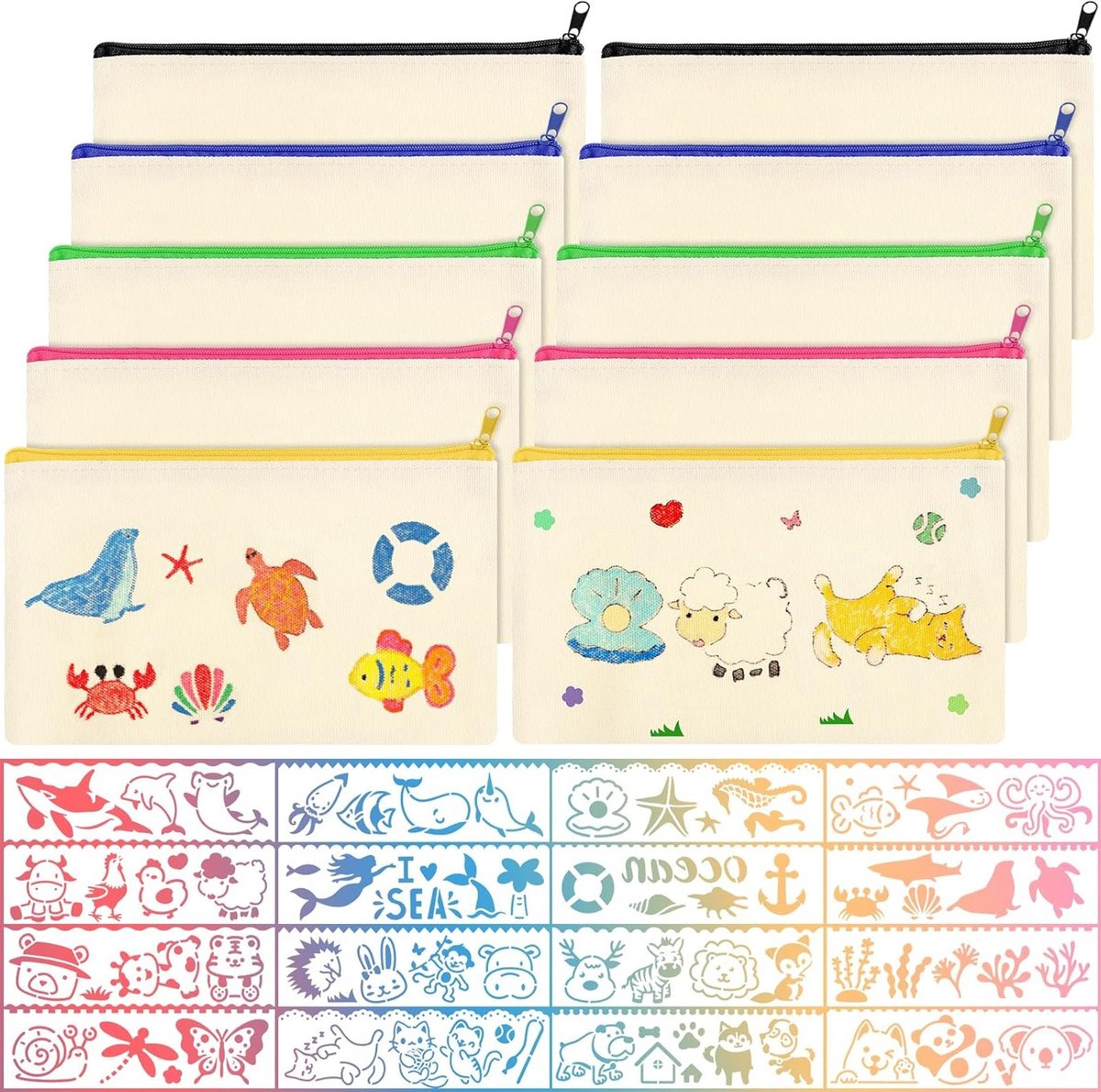 Set van 10 Lege Stof Tassen voor DIY, Reis Toilettas, Cosmetica Opbergzak, 21 x 12 cm, Duurzaam en Waterdicht
