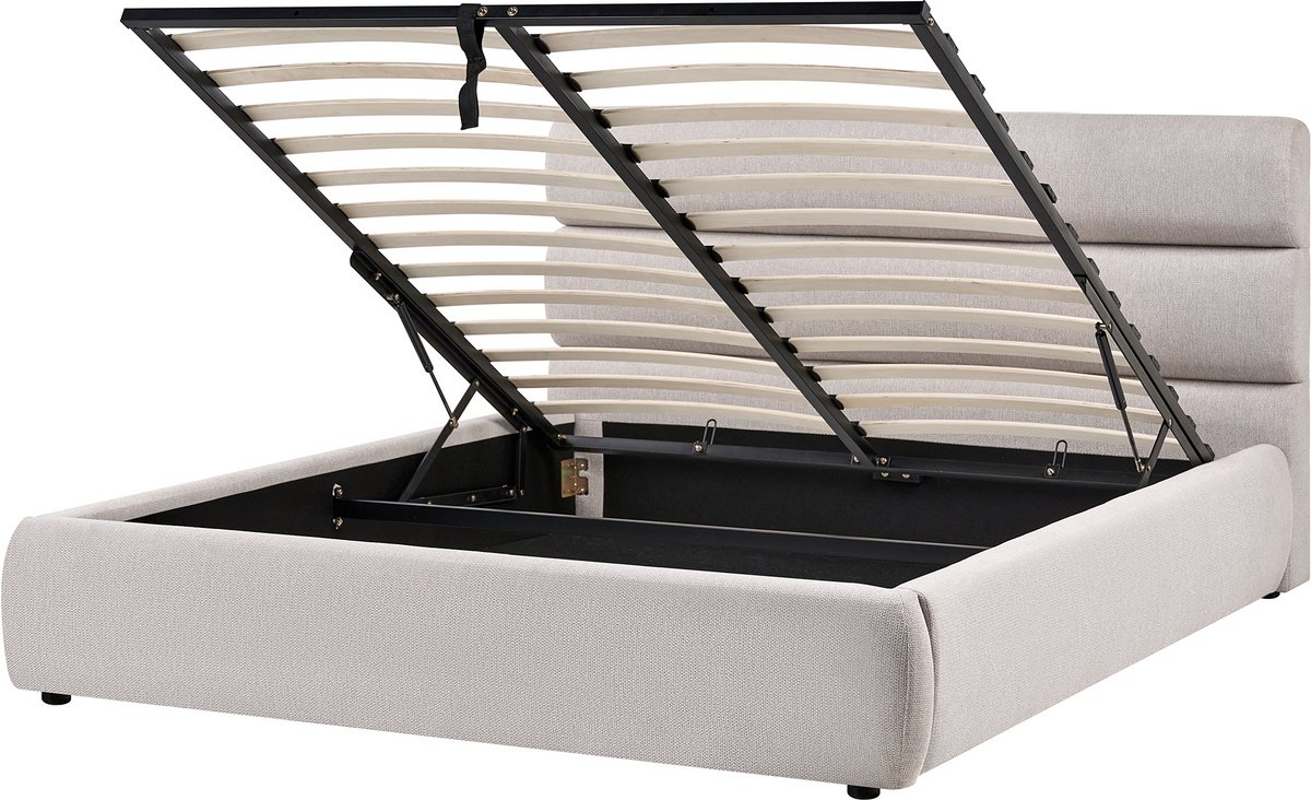 BONIFACIO - Bed met opbergruimte - Grijs - 160 x 200 cm - Kunstlinnen