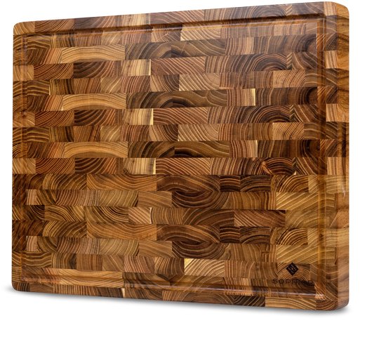 SOPHIOR – Teak Houten Snijplank – 43x33x3 cm – Met Sapgeul en Handvaten – Hakblok
