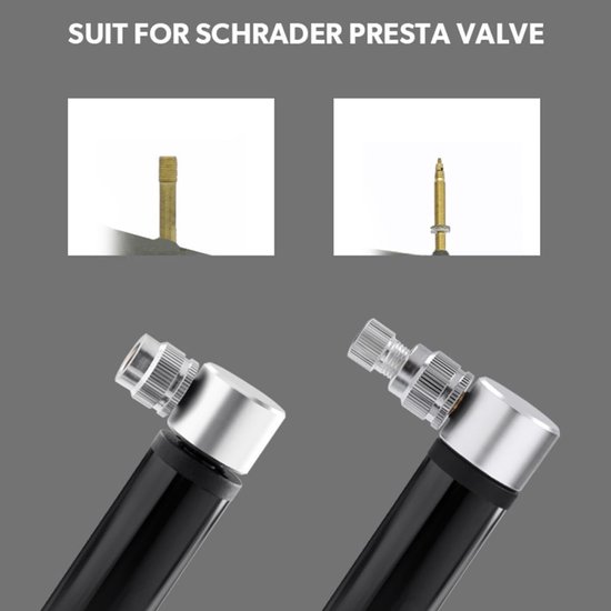 Set van 1 stuk - Mini fietspomp - Draagbare pomp - Mini pomp van aluminiumlegering - Handpomp - Handmatige fietspomp - Pomp met standaard - Geschikt voor racefietsen, mountainbikes en diverse ballen (zwart) — afbeelding 4