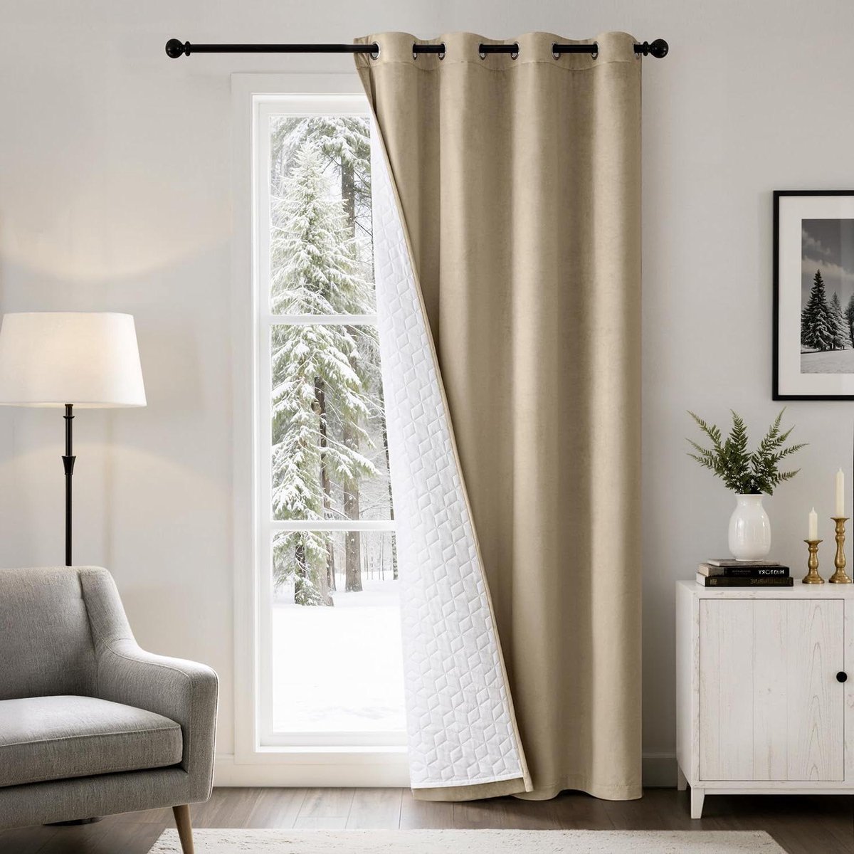 Verduisterende Gordijnen - Dubbellaags Gordijn - Warmte Isoleren - Fluwelen Afwerking - 245 x 132 cm - Beige