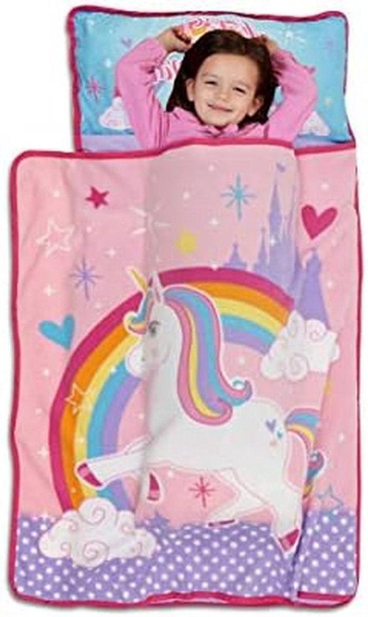 Eenhoorn Kind Slaapmat - Kinderdagverblijf Mat - Comfortabel Slapen - Inclusief Kussen - 117 x 53 cm - Roze