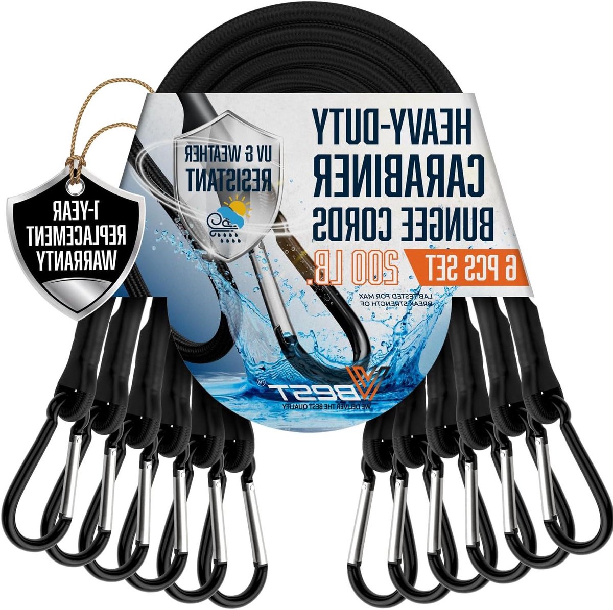 Bungeekoorden met haken - Spanbanden elastisch - Ladingen vastzetten - UV- en weerbestendig - 6 stuks 152 cm - Zwart