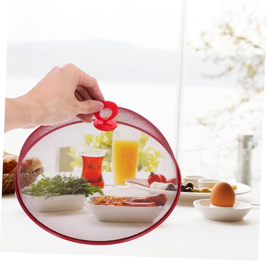 Rode ijzeren voedselklok 30cm - Ergonomisch handvat, transparant gaas, voor buiten — afbeelding 4