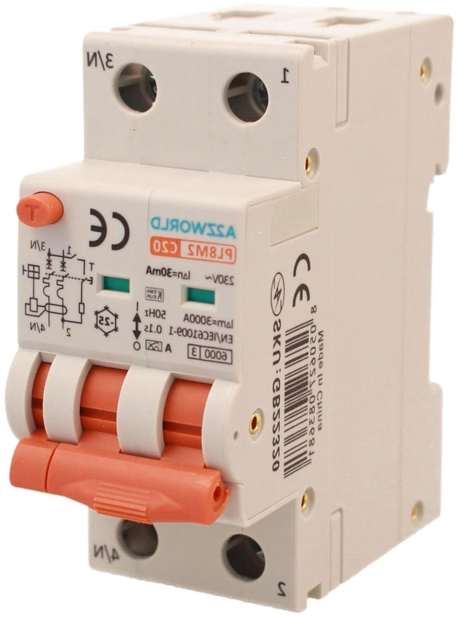 Differentiaalschakelaar - Automatsche Zekering - Veilige Elektrische Installatie - Dubbele Hendel Diagnose - 2 DIN Modules - Grijs