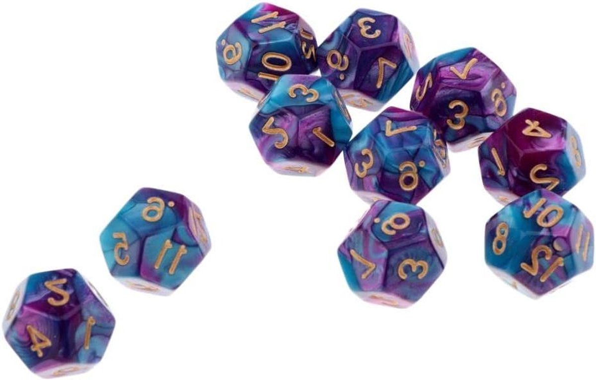 Veelvlak Dobbelstenen Set - D12 Dobbelstenen - Tafelspel Spelen - Dubbele Kleuren Design - 18mm - Paars Blauw