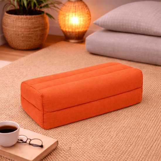 Yoga blok - Traditionele Thaise Kapok Yoga Ondersteuning Blok Kussen - Meditatie Kussen rechthoek - 35x15x10cm - effen oranje van Boombuz — afbeelding 3