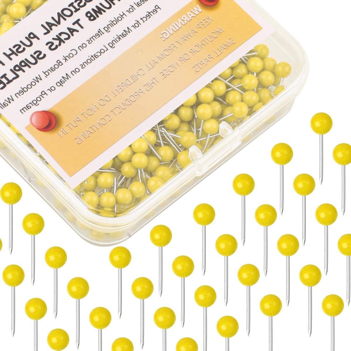 Map Tacks - Punaises Kralen Hoofd - Kaart Markeren - 500 Stuks - 3/5 inch - Geel