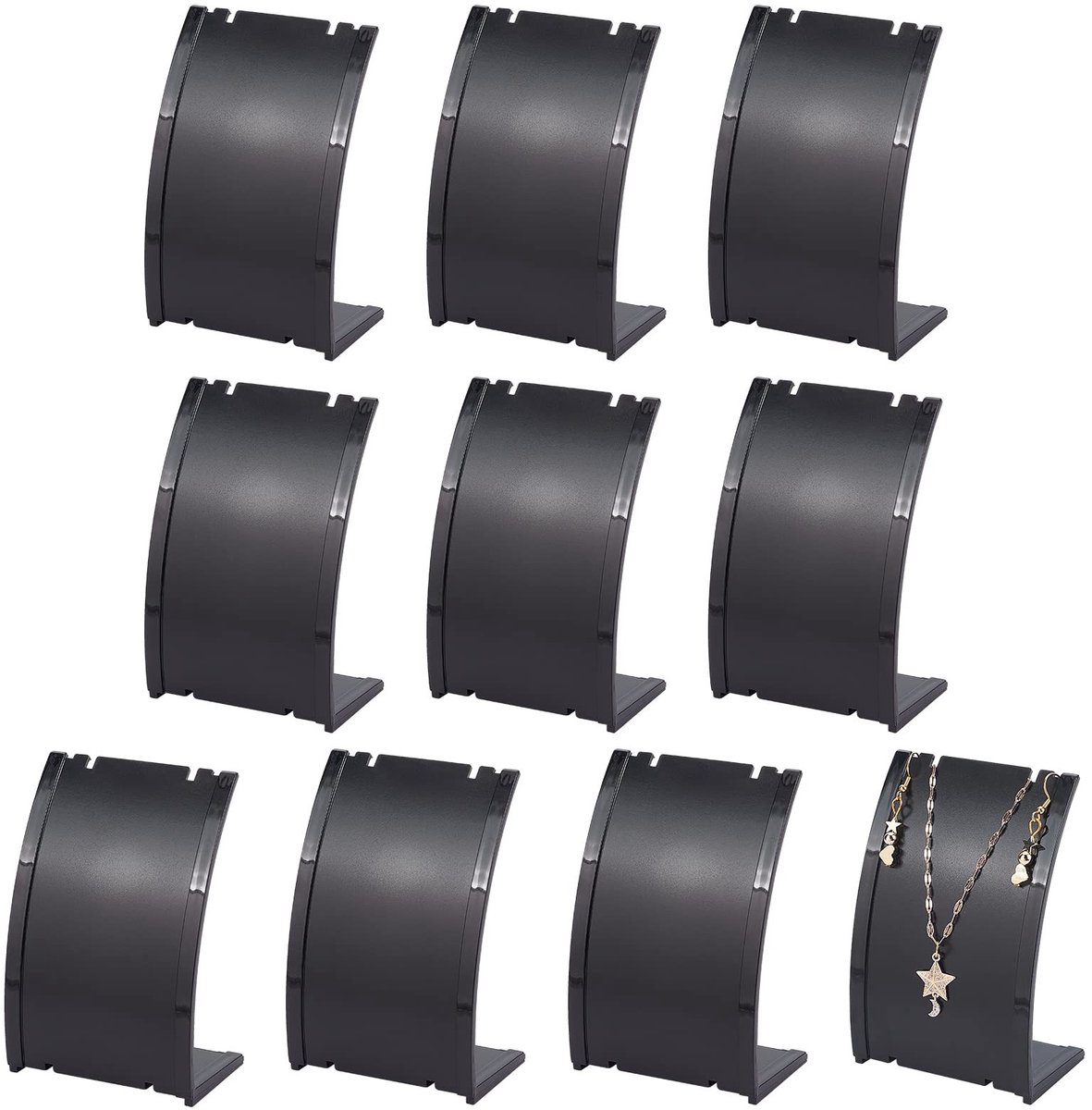 ONF3 - Gebogen Ketting Display Stand - Sieraden Houder - Zwart - Acryl - Oorbellen en Kettingen - 10 Compartimenten - DIY Creativiteit