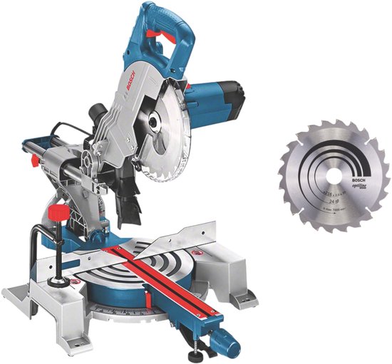 Bosch Professional GCM 80 SJ 1400W - Afkortzaag - Inclusief 2x Cirkelzaagblad Optiline 216x30 - Klem