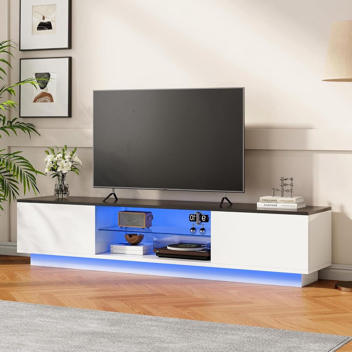 Tv-kast - Tv meubel - Woonkamer organiseren - Geïntegreerde ledverlichting - 140 cm breed - Wit