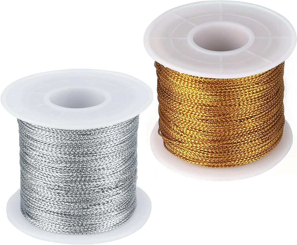 200 m Zilveren en Gouden Metallic Koord, 1 mm Touw voor DIY Projecten, Cadeauverpakking en Decoratie Accessoires