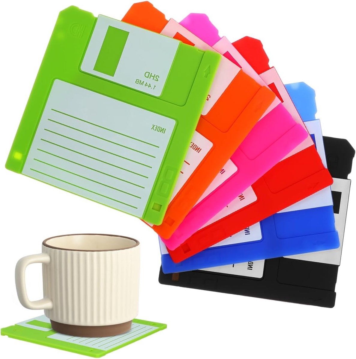 Retro Siliconen Onderzetters - 6 Stuks - Warmtebestendige Onderzetters voor Koffie en Thee - Creatieve Floppy Disk Ontwerpen