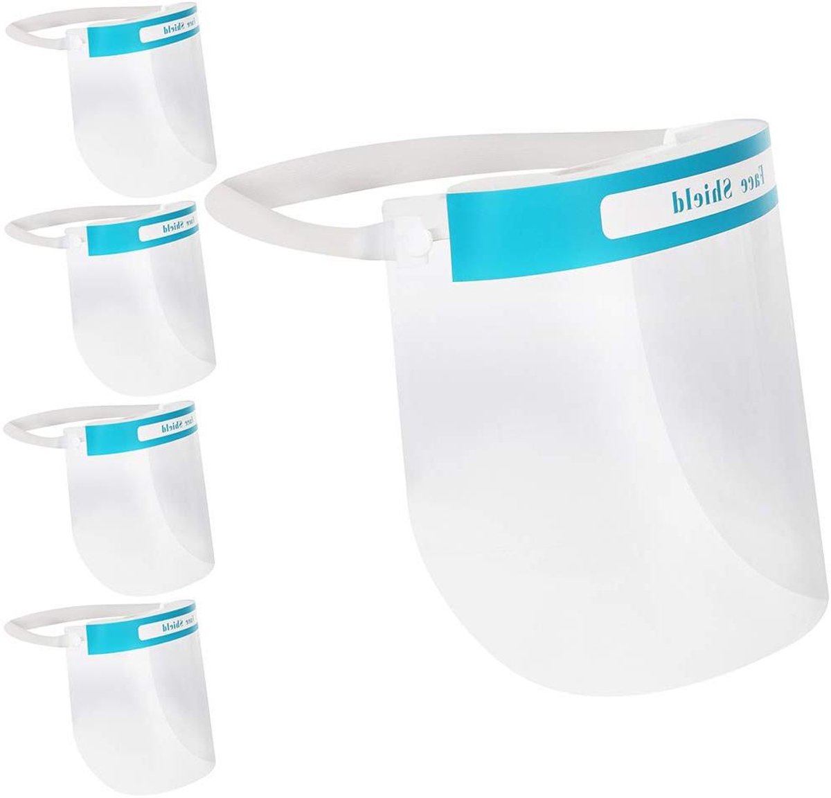 Gezichtsbescherming Vizier - Veiligheidsvizier Gezichtsschild - Volledige Bescherming Gezicht - CE Goedgekeurd Anti-Mist - 5 Stuks - Transparant