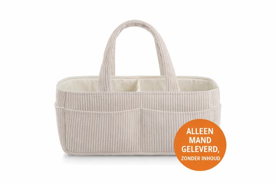 Crème Corduroy Luiermand Organizer - Commodemand - Luiertas baby - Ribstof Baby Opbergmand met Vakken en Uitneembare Inzetters - Met Handvatten — afbeelding 5