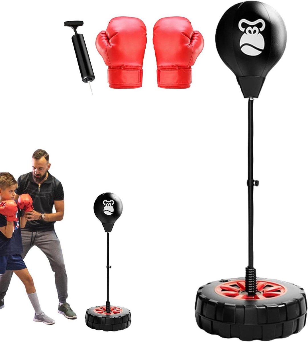 Boksreflextas - Staande bokszak - Sportieve training - In hoogte verstelbaar - 27 tot 47 inch - Zwart