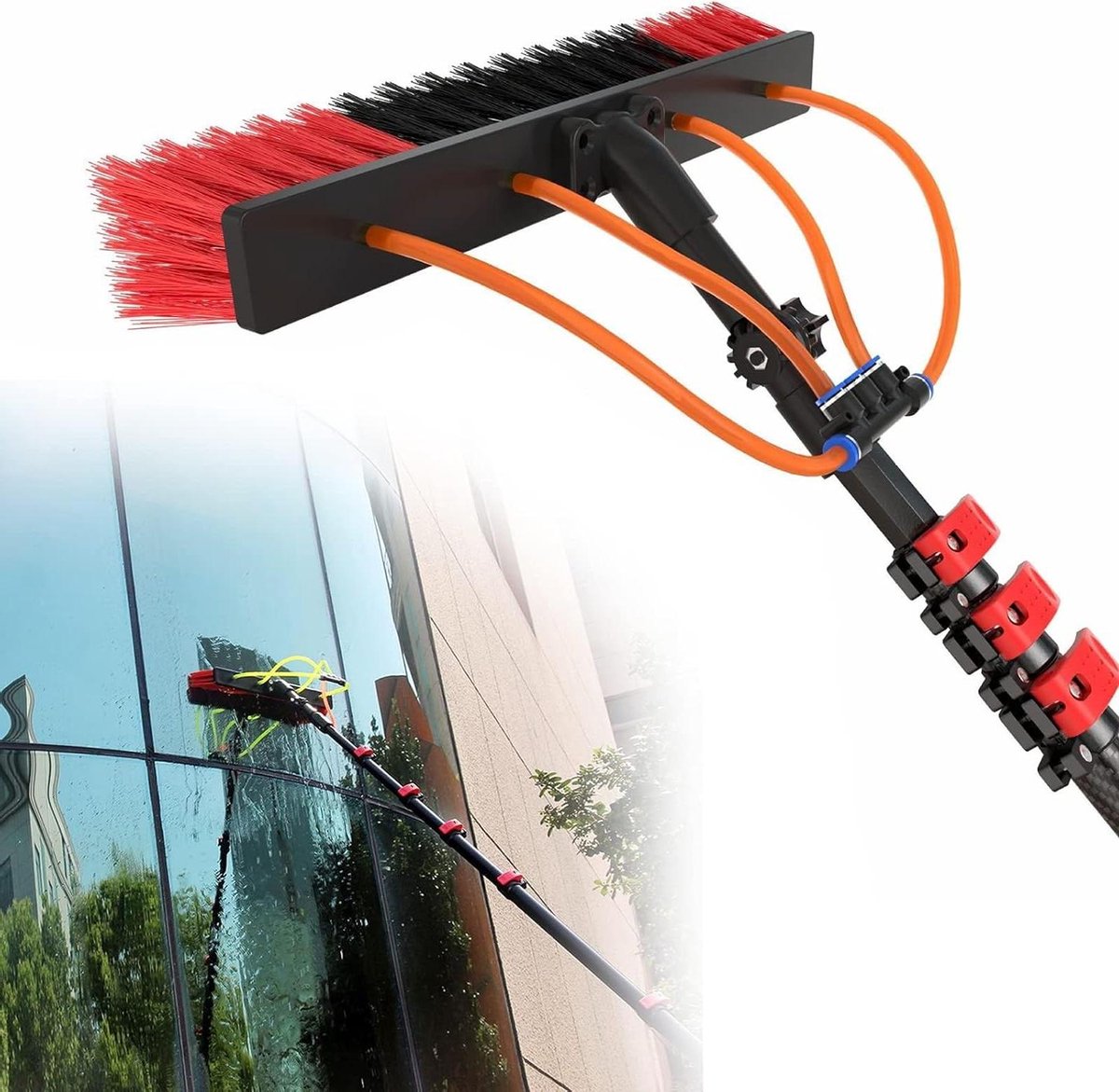 Ruitenreinigingsset - Raamwisser Set - Hoge Ramen Schoonmaken - Watergevoede Telescoopsteel - 3.6M-10.8M - Zilver