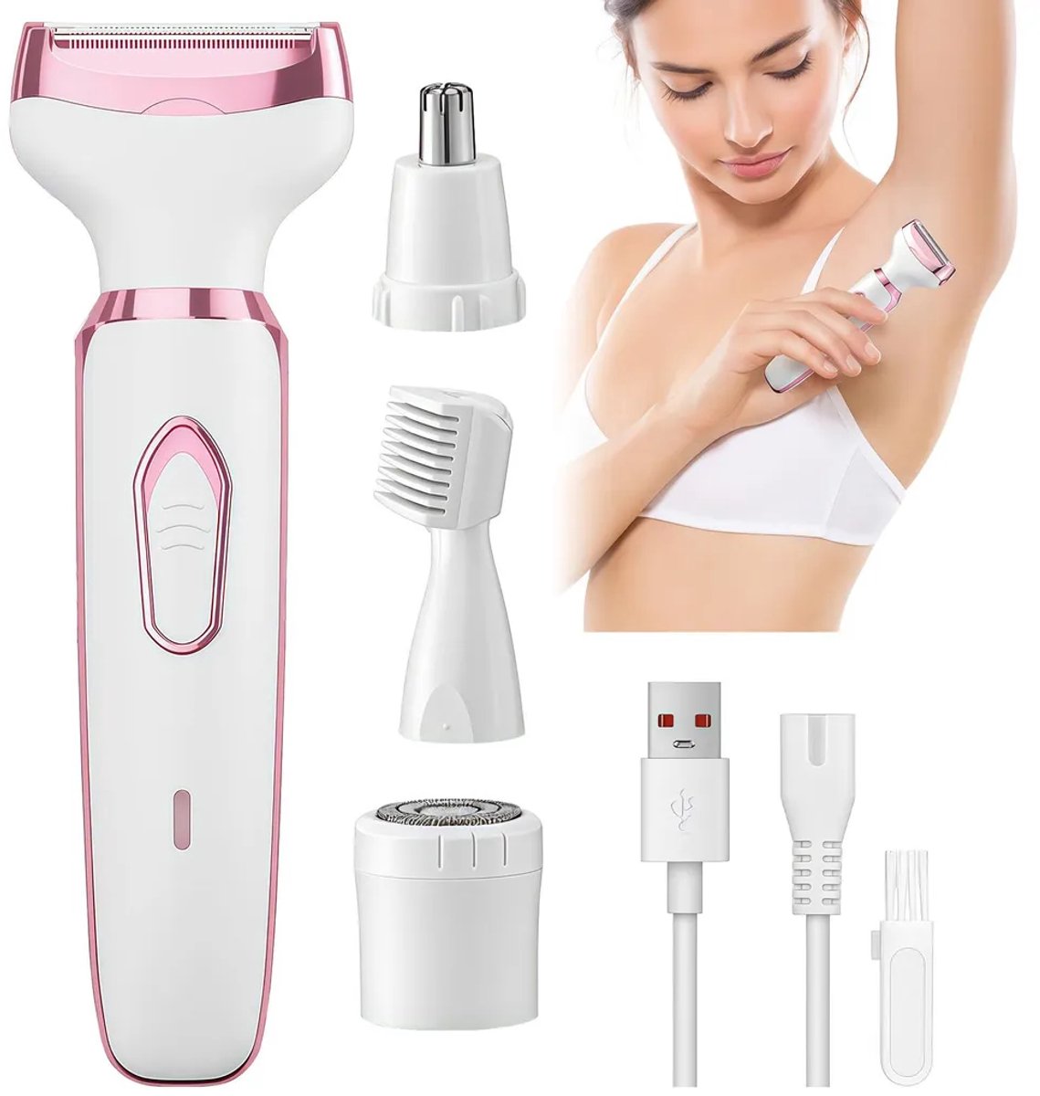 Elektrisch scheerapparaat voor vrouwen, bikinitrimmer, ontharingsapparaat voor benen en oksels, draadloos opladen.