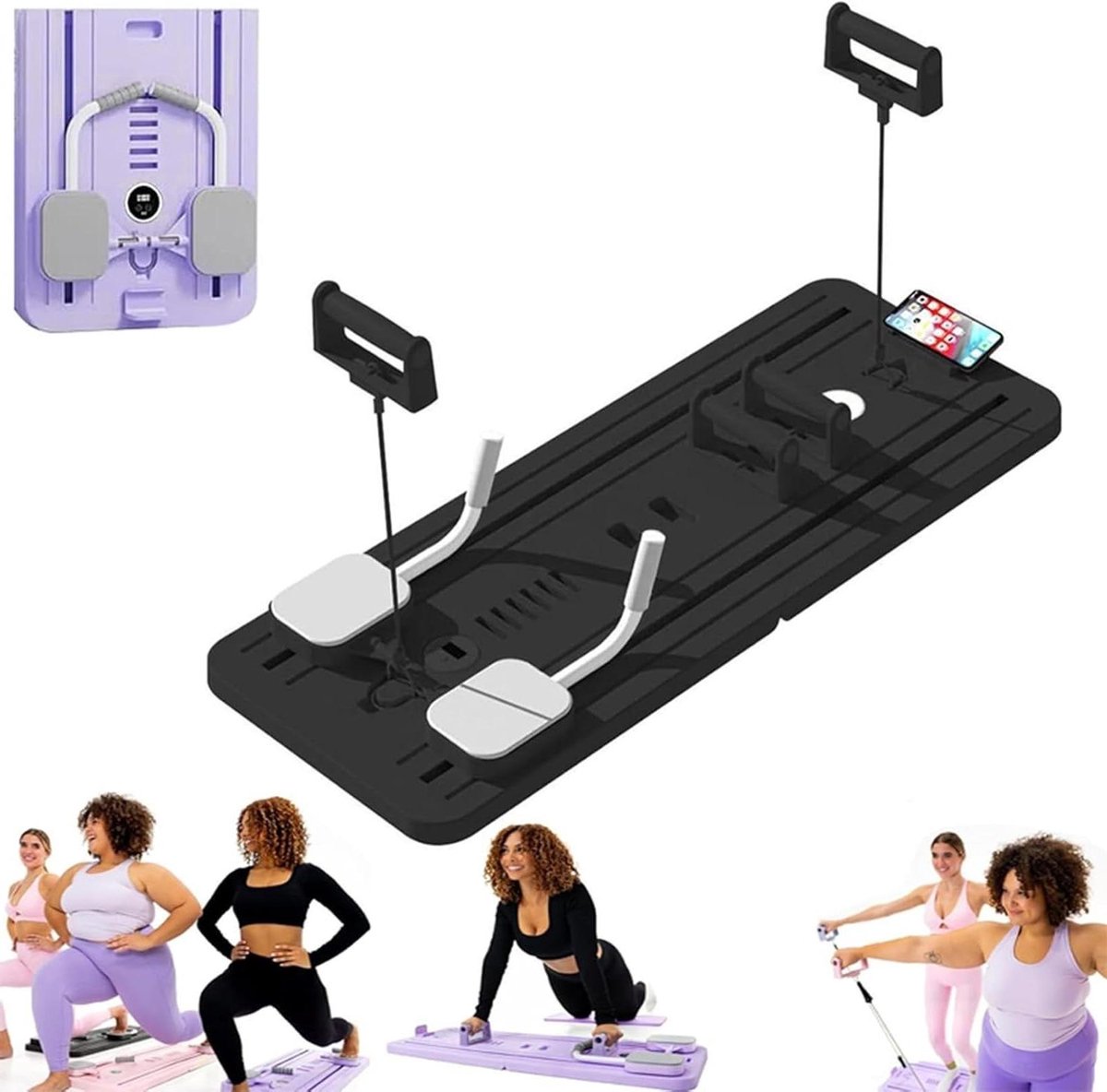 Pilates Reformer Board - Fitness Plank - Thuis Trainen - Opvouwbaar Ontwerp - 106 x 41 cm - Zwart