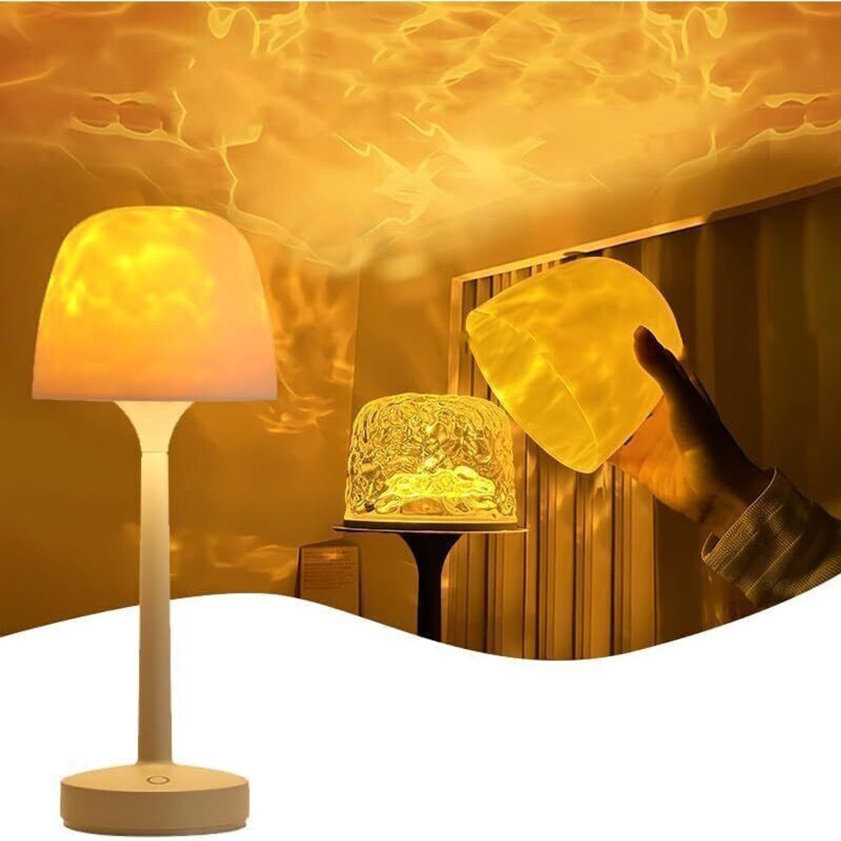 Oceaanlicht, watergolflicht, 16 kleuren, roterend, dimbaar sterrenhemelprojectielicht, geschikt voor lampenkap en afstandsbediening, oplaadbare leeslamp, decoratief gebruik.