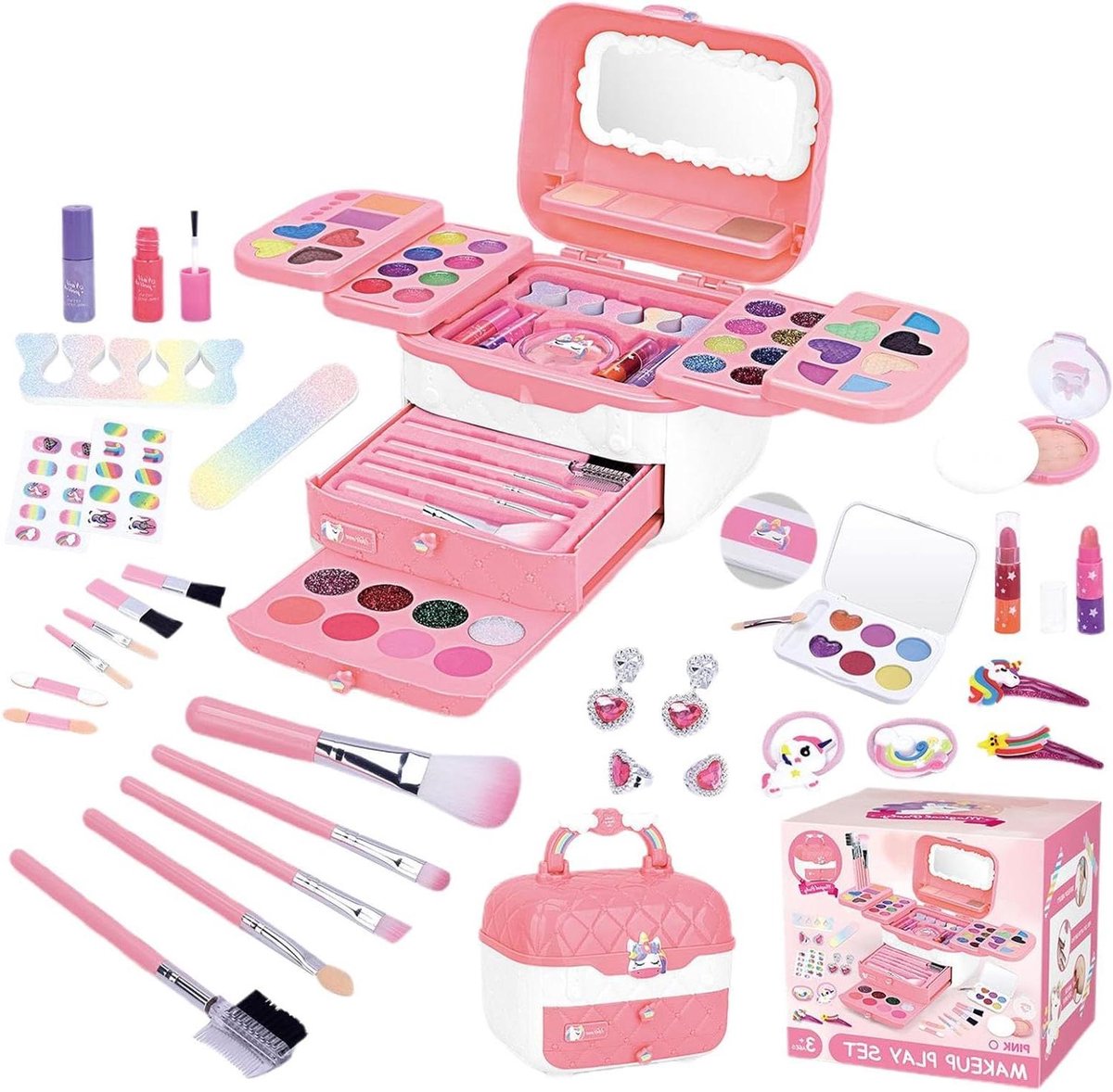 Speelgoedmake-up - Meisjesset - Fantasie Spel - Wasbaar en Huidvriendelijk - 72 Delen - Roze