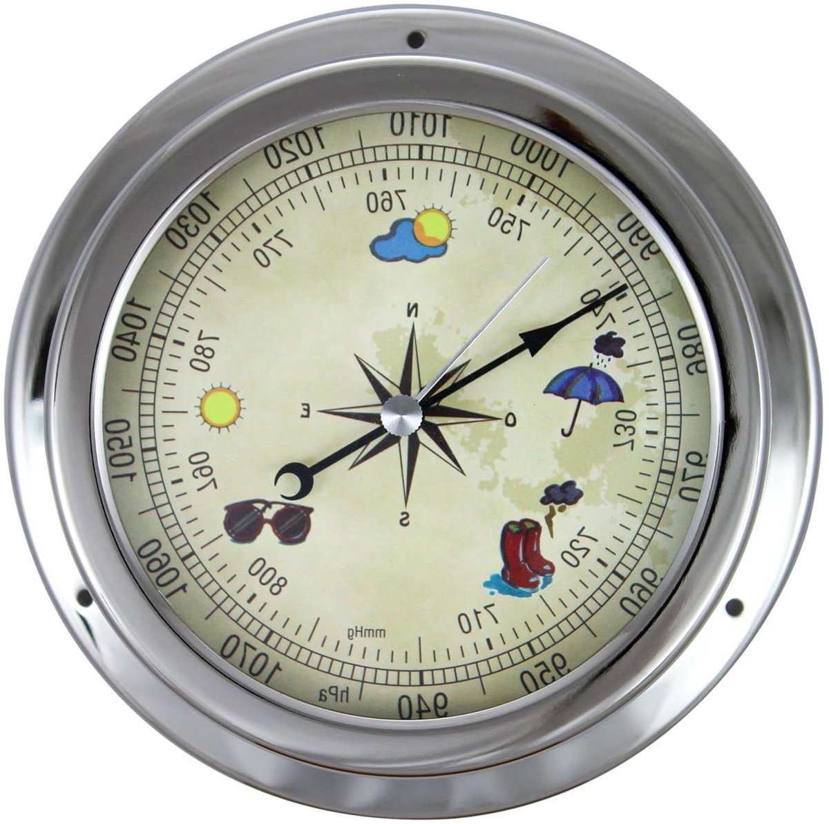 Barometer Design - Weerstation Messing - Weersvoorspelling Binnen - Nautisch Design - Ø 14.5 cm - Zilverkleurig