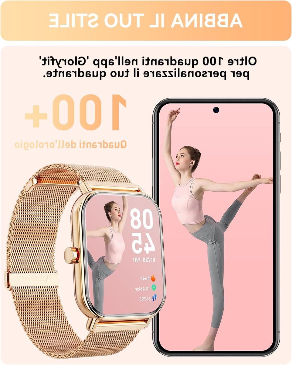 Slimme Horloge - Fitness Tracker - Actief Leven - Bluetooth Bellen - 1.85 Inch Scherm - Goudkleurig
