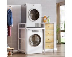 Wasmachine Droger Rek - Opbergkast Wasmachine - Huishouden Organiseren - Stapelbaar Ontwerp - 112 x 64 x 108 cm - Wit